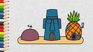 Keren, Menggambar Dan Mewarnai Rumah Spongebob, Squidward Dan Patrick  - How To Draw house spongebob