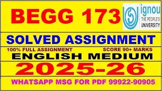 BEGG 173 solved assignment 2025-26 in English || begg 173 solved assignment 2026 || begg173 2025-26