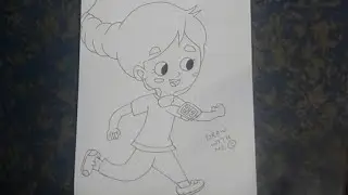 How to draw a cute little girl exercising for kids