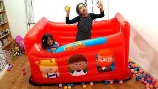 Wheels On The Bus Huge Inflatable Bouncy Castle Red Bus | Kids Unboxing and Playtime