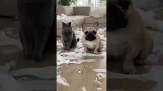 Cat and Dog Funny Video 😂🐶🐱 | French Bulldog & Cat Get Caught Making a Mess! 🫣 #shorts