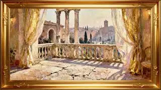 Hand-Painted Terrace Over Ancient Columns &ndash; Timeless Wall Art