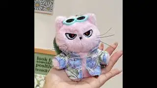 Straw Hat Pulling Cat Plush Pendant Trendy Cat Bag Keychain Hanging Decoration Small Gift Wholesale
