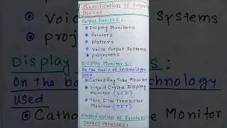 Classification of Output Devices l Different types of Monitors l Printers #shorts #outputdevices