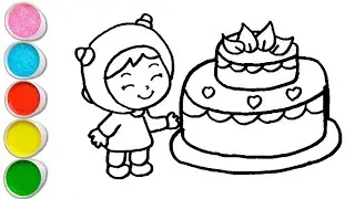 Cute Nina With Birthday Cake Drawing, Painting and Coloring For Kids and Toddlers_ Kids Art