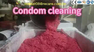 Recare Condom cleaning. The condom is sent to drum machine for a cleaning to remove any impurities.