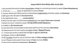 TODAY PESCO (SDO) Full TEST 18-05-2025 Mcqs With Answer Keys