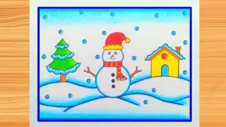 How to Draw Winter Season Scenery | Easy Winter Drawing Step by Step |How to Draw Snowfall Drawing☃️