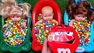 Satisfying ASMR l Magic Bathtubs with Rainbow Kinetic Sand M&M's & Skittles Candy Mixing Cutting