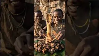 Hunter Hadza-Gatherer Mukbang: Giant Bone Marrow + Meat #viralshorts #shorts #trending