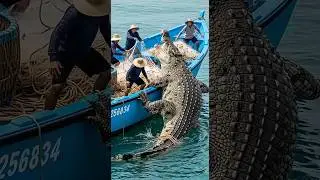 Crocodile Attacks Fisherman on Boat &mdash; Chaos Erupts! 🐊😱 #shorts