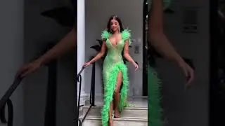 💖 💖 💖 💖Jovani 06164 Green Sequin Dress with Feather.💖 💖 💖 💖
