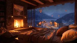 Calm Winter Night ❄️ Snowy Night with Winter Cabin & Fireplace Sounds for Relaxation, Sleep