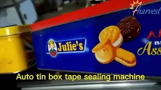 Automatic rectangle metal container tape around sealing machine, chocolate tin box tape sealer