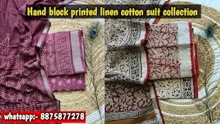 Traditional bagru Hand block printed cotton linen suits with silver zari border ✨  book 8875877278