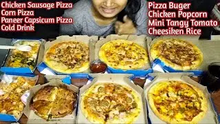 Domino's Pizza Mania, Tangy Tomato Cheesiken Rice, Chicken Popcorn & Burger Pizza || ASMR #domino