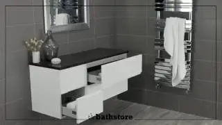 Vermont 800 & 400 gloss white wall mounted vanity unit and 1200 granite white worktop