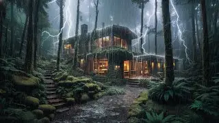 Cozy Cabin Night Rain LIVE | Soft Thunder for Deep Sleep