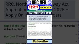 Rrc north eastern railway act apprentice recruitment 2025 - apply online for 1104 posts #job #exam