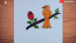 How to draw bird sitting on the branch || Bird drawing easy || chidiya ka chitra kaise banaen