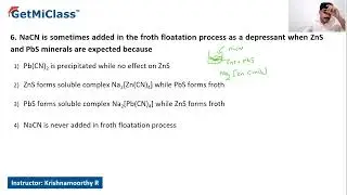 Flotation Process with NaCN Depressant JEE 12th Chemistry Metallurgy