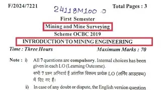 || INTRODUCTION TO MINING ENGINEERING || RGPV DEPLOMA || POLYTECHNIC COLLEGE || PAPER 2024