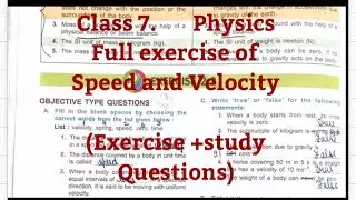 Full exercise of speed and velocity along with study questions, class 7, Physics
