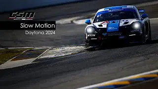 Porsche in Slow Motion at Daytona 2024. Czabok-Simpson Motorsport Porsche GT4 at Daytona.