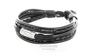 B-460 Solid Sterling Silver Leather & Lava New Wristband Armband Men Bracelet