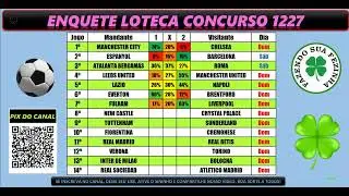LOTECA 1227 PERCENTUAIS DOS JOGOS ! ENQUETE PARA PALPITE DA LOTECA 1227