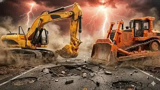 Excavator vs Bulldozer Clash in a Lightning Storm 😱⚡🔥 | Funny Virtual World Stories