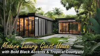 Modern Luxury Guest House with Bold Black Accents & Tropical Courtyard Ideas & Inspiration