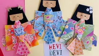 Membuat origami boneka Geisha. Prakarya mancanegara tema Jepang