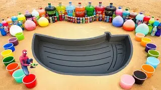 How to make Boat Pit with Cement, Giant 7up, Coca Cola, Fanta, Sprite, Mtn Dew and Pepsi vs Mentos
