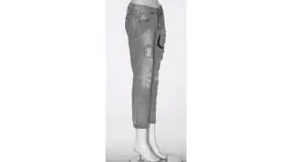 Wholesale Ladies Fold Over Splash Ribbed Jeans Acid Wash XS,XL