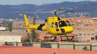 Helicopter Eurocopter AS350 Ecureuil. aerial filming Airport Sabadell.