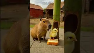 The Adorable Moment a Capybara and Chick Fight for a Slice of Bread Part 3 🐥🦫 #capybara #animals
