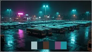 Neon Rain Over Empty Bus Depot &mdash; Cinematic Color Palette | Color Vibe Archive