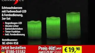 Lunartec Echtwachskerzen mit Farbwechsel-LED & Fernbedienung, 3er-Set