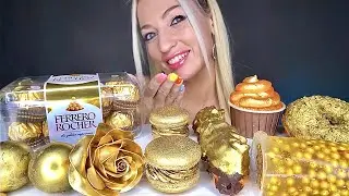 ASMR EATING GOLD FOOD, CHOCOLATE CANDY BARS, MARSHMALLOW, CAKE (DONUTS) MUKBANG, 챌린지, 컬러 먹방