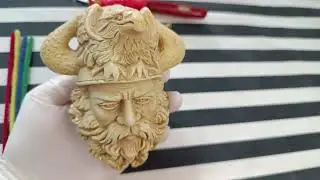 Block Meerschaum Viking Shaman Carved Figure Pipe