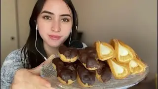 ASMR Мини-вафли и эклеры с кремовой начинкой Мукбанг