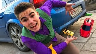 Yellow Man plugged Exhaust Pipe with Toy Cars VS Mr. Joe on Opel Vectra OPC Started Race for Kids