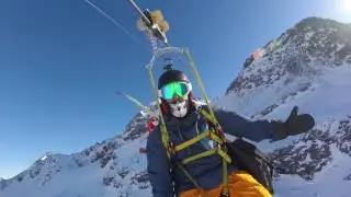 The tyrolienne zip line val thoren, france january 2017