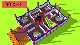 30 X 40 House Plan | 4 Bedroom House Design | 1200 Sq Feet Village Home Plan | Naksha Map