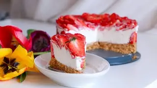 Cheesecake cu căpșuni fără coacere/Tort cu cremă de brânză și căpșuni/Bucătăria Mădălina