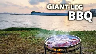 Cooking a Giant Leg Piece Near the Seaside | Sunset BBQ.