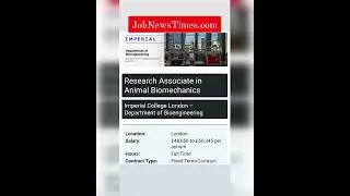 Research Job Opportunity ✨ Animal Biomechanics Imperial College London Department of Bioengineering