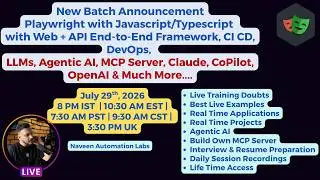 NEW BATCH ANNOUNCEMENT:Playwright JavaScript/TypeScript Training: 29th July 2026 (Registration Open)
