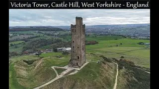 Aerial view of Victoria Tower, Castle Hill, West Yorkshire - England
